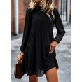 thumbnail image 1 of Women's Fall Long Sleeve Dress Mock Neck Tiered Mini Babydoll Dress Casual Swing Tunic Shift Dresse, 1 of 12