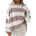 thumbnail image 1 of Women's  Fall Long Sleeve Oversized Striped Color Block Comfy Loose Crew Neck Knitted Pullover Sweater, 1 of 19