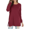 thumbnail image 1 of Women's Fall Long Sleeve Side Split Loose Blouses Casual Pullover Tunic Tops, 1 of 3
