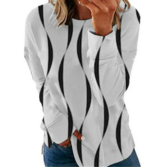 Women's Fall Long Sleeve Tunic Tops Color Block Loose Casual Pullover Jumper Ladies Round Neck Tunic Sweatshirts Top Shirt