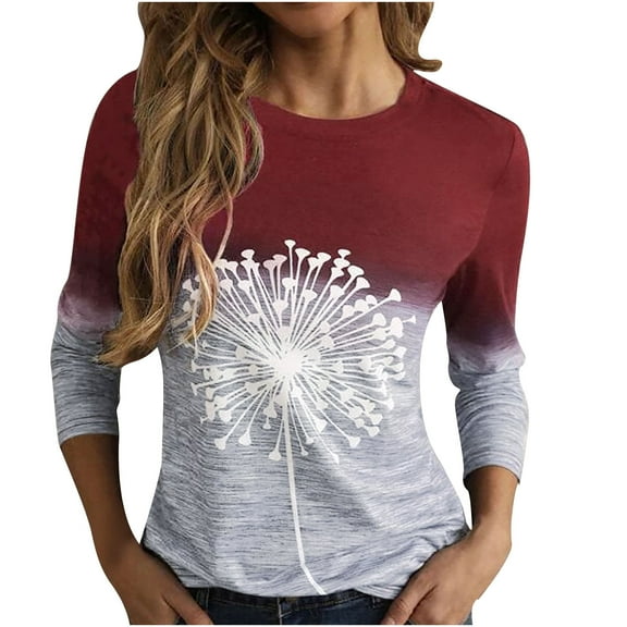 Women's Fall Long Sleeve Tunic Tops Crewneck Color Block Patchwork Shirts Print Casual Soft Comfy Blouses