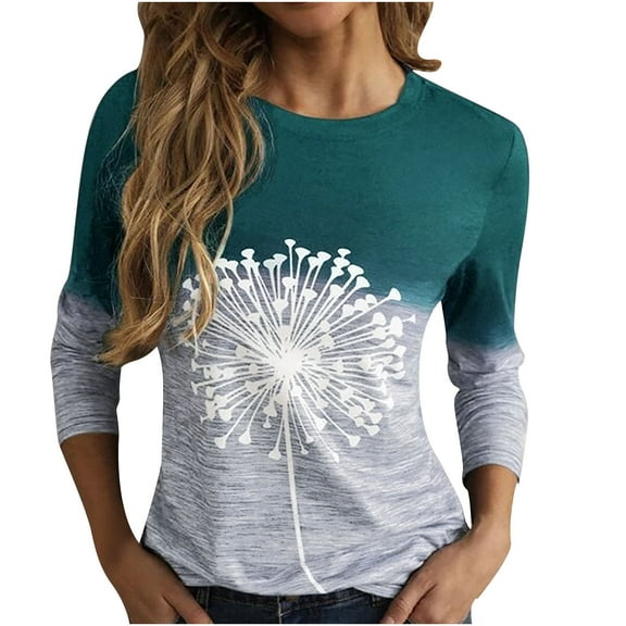 Women's Fall Long Sleeve Tunic Tops Crewneck Color Block Patchwork Shirts Print Casual Soft Comfy Blouses