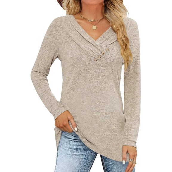 Women's Fall Long Sleeve Tunic Tops for Leggings V Neck Button Casual Blouse Sweatshirt Color XL