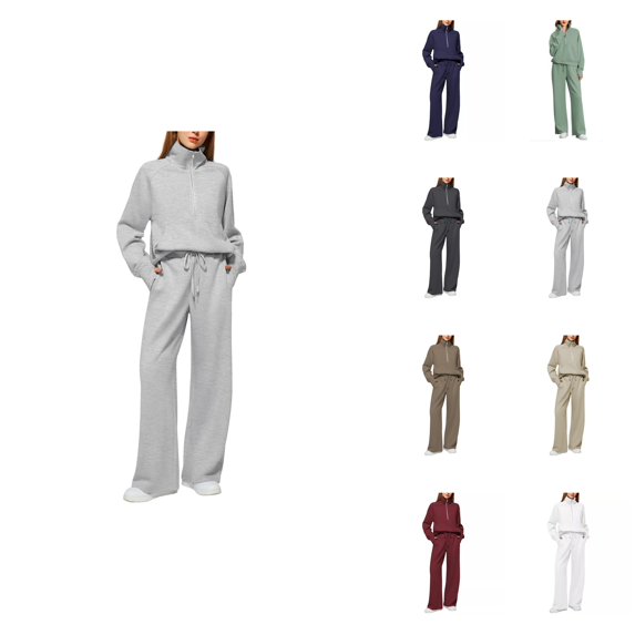 Women's Fall Matching Half Zip Sweatshirt and Wide Leg Sweatpants, Casual 2 Piece Outfit, Tracksuit Sets