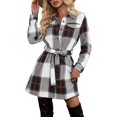 thumbnail image 1 of Women's Fall Mini Dresses Button Down Long Sleeve Plaid Belted Casual Short A Line Shirt Dress 2025, 1 of 10