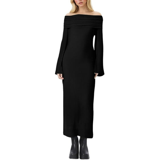 Women's Fall Off Shoulder Bodycon Sweater Dress Formal Long Sleeve Elegant Party Midi Maxi Dresses