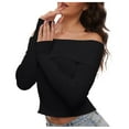 thumbnail image 1 of Women's Fall Off Shoulder Sweater Long Sleeve Ribbed Knit Fitted Pullover Top Blouse Casual Comfortable Stylish Winter Fashion, 1 of 7