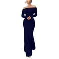 thumbnail image 1 of Women's Fall Off The Shoulder Maxi Dress Long Sleeve Elegant Bodycon Formal Wedding Guest Cocktail Prom Dresses, 1 of 7