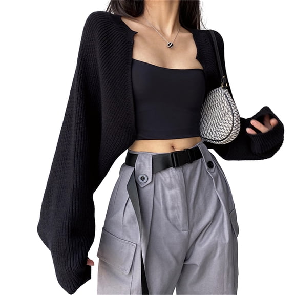 Women's Fall Open Front Shrugs Long Sleeve Boleros Lightweight Knitted Cropped Cardigan Sweaters Short Shawl