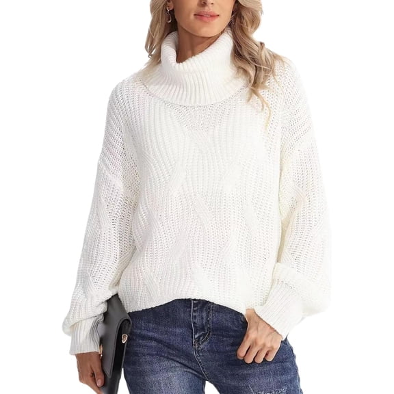 Women's Fall Oversized Pullover Sweaters Casual High Neck Long Sleeve Tops Winter Clothing