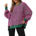 thumbnail image 1 of Women's Fall Oversized Sweatshirt Casual Waffle Knit Long Sleeve Crewneck Split Pullover Tunic Tops Red 2XL, 1 of 6
