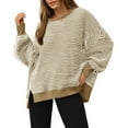 thumbnail image 1 of Women's Fall Oversized Sweatshirt Casual Waffle Knit Long Sleeve Crewneck Split Pullover Tunic Tops, 1 of 11