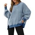 thumbnail image 1 of Women's Fall Oversized Sweatshirt Casual Waffle Knit Long Sleeve Crewneck Split Pullover Tunic Tops, 1 of 6