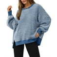 thumbnail image 1 of Women's Fall Oversized Sweatshirt Casual Waffle Knit Long Sleeve Crewneck Split Pullover Tunic Tops, 1 of 6