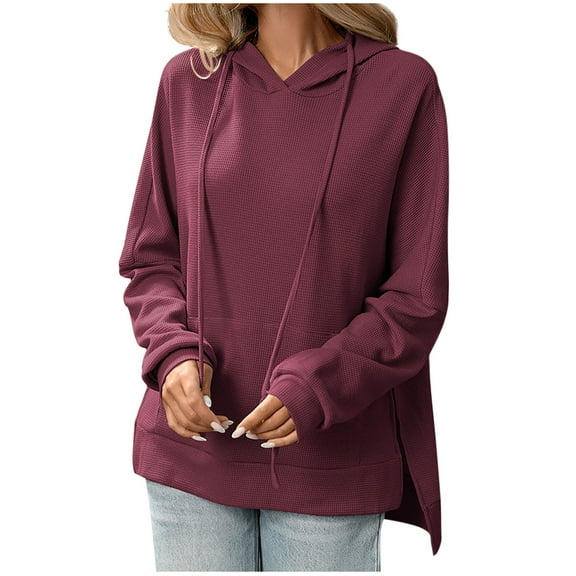 Women's Fall Oversized Sweatshirts Casual Long Sleeve Crewneck Waffle Knit Pullover Top Loose Fit Shirts