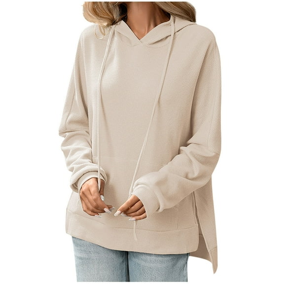 Women's Fall Oversized Sweatshirts Casual Long Sleeve Crewneck Waffle Knit Pullover Top Loose Fit Shirts