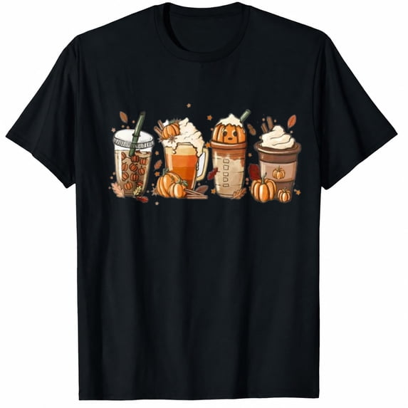 Women's Fall Pumpkin Coffee Graphic T-Shirt, Cozy Autumn Drinks Shirt, Thanksgiving Season