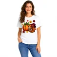thumbnail image 1 of Women's Fall Pumpkin Cowboy Boots Graphic T-Shirt, Cotton Crew Neck Tee, 1 of 7
