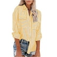 thumbnail image 1 of Women's Fall Shirt Striped Button Down Shirts Casual Roll Up Long Sleeve Stylish V Neck Blouses Tops with Pockets, 1 of 9