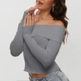 thumbnail image 1 of Women's Fall Off Shoulder Sweaters Long Sleeve Ribbed Knit Fitted Pullover Tops Blouse Women Pullover Sweaters Oversized Christmas Sweater Linen Sweater Men Sweater round Neck Half Zip Fuzzy Pullover, 1 of 4