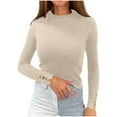 thumbnail image 1 of Women's Fall Slim Ribbed Knit Long Sleeve Tops Sweater Mock Turtleneck Stretch Shirts Basic Casual Solid Color Pullover, 1 of 5