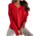 thumbnail image 1 of Women's Fall Soft Sweaters Casual Loose Fit V Neck Long Sleeve Sweatshirt Solid Color Basic Pullover Tops, 1 of 2