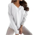 thumbnail image 1 of Women's Fall Soft Sweaters Casual Loose Fit V Neck Long Sleeve Sweatshirt Solid Color Basic Pullover Tops, 1 of 2