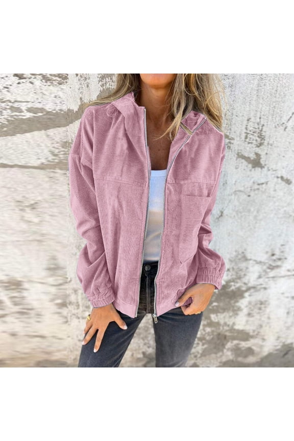 Women’s Fall Solid Color Hooded Corduroy Jacket European Style Lightweight Outerwear plus Size Rain Jacket plus Size Dress Coat Ski Tops Women plus Size Women Long Winter Coats Winter Jackets for
