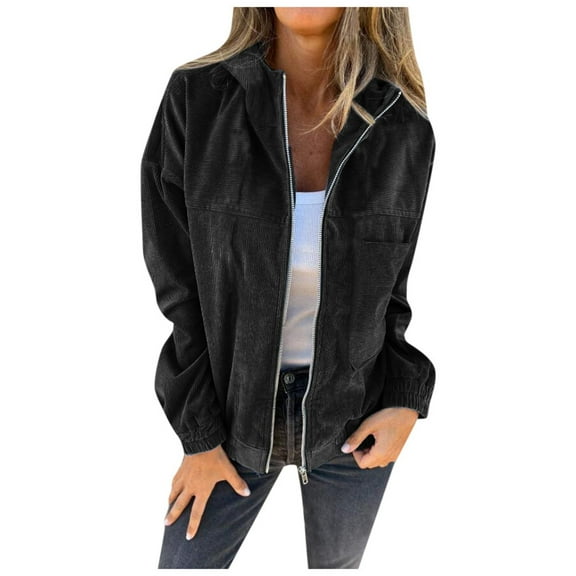 Women’s Fall Solid Color Hooded Corduroy Jacket European Style Lightweight Outerwear winter coats for women