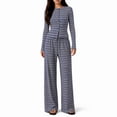 thumbnail image 1 of Women's Fall Striped Knit 2 Piece Outfit Long Sleeve Button Down Cardigan Top & Wide Leg Pants Set with Drawstring Waist Casual Loungewear for Daily Wear, Work M, 1 of 5