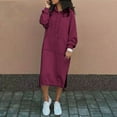 thumbnail image 1 of Women's Fall Sweatshirt Dresses Casual Long Sleeve Loose Pullover Hoodies Drawstring Split Hem Midi Dress With Pocket Zip Womens Small Sweatshirt Hoodie Holiday Staples Women Womens Comfy Hoodies, 1 of 4