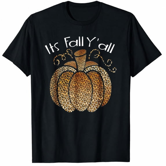 Women's Fall T-Shirt, It's Fall Y'all Leopard Pumpkin Graphic, Autumn ...