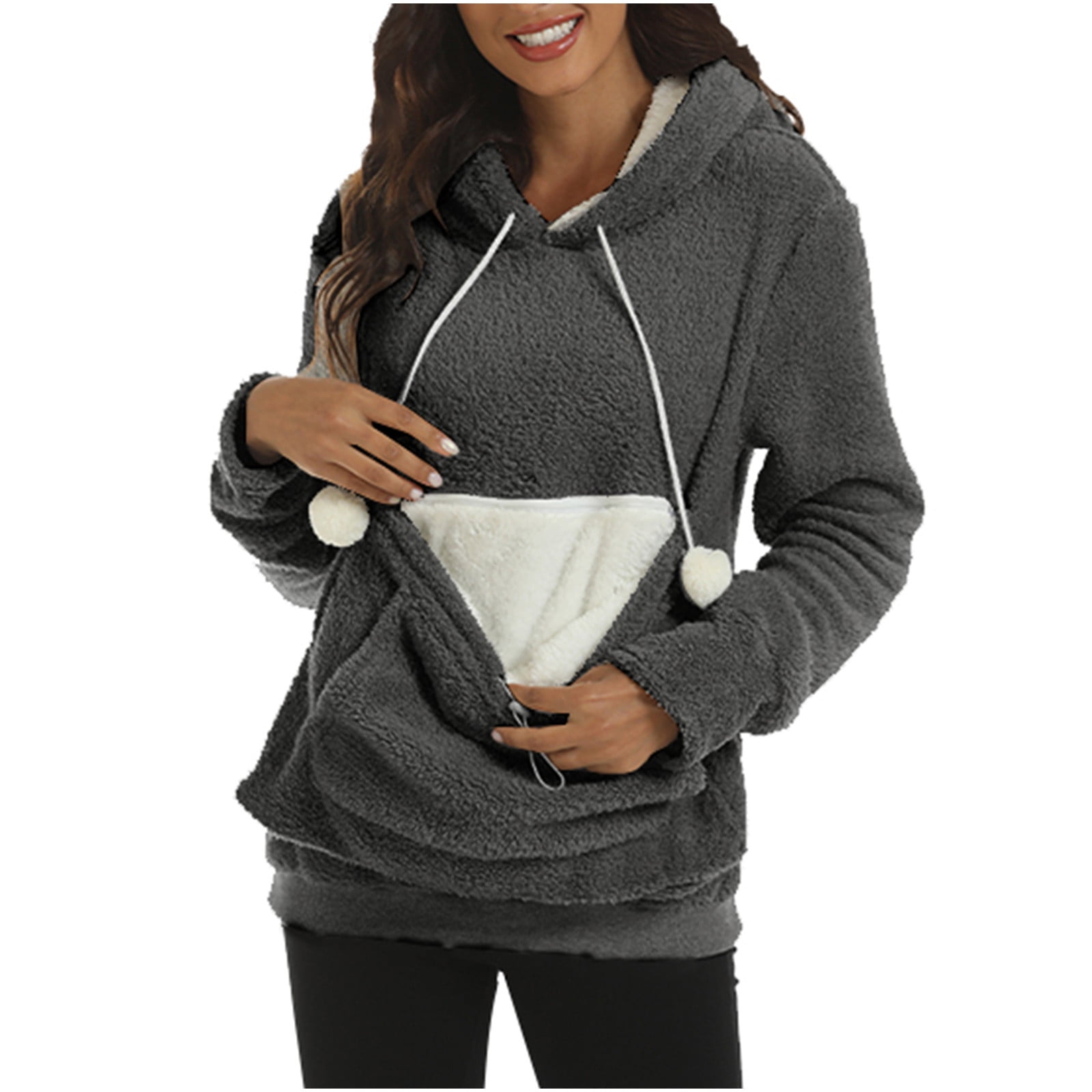 Women's Fall Tops Unisex Hoodies Pet Holder Long Sleeves Big Pocket