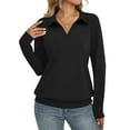 thumbnail image 1 of Women's Fall Tops V Neck Lapel Dressy Casual T Shirts Solid Color Soft Cotton Long Sleeve Tee Blouses Loose Fit (L, Black), 1 of 6