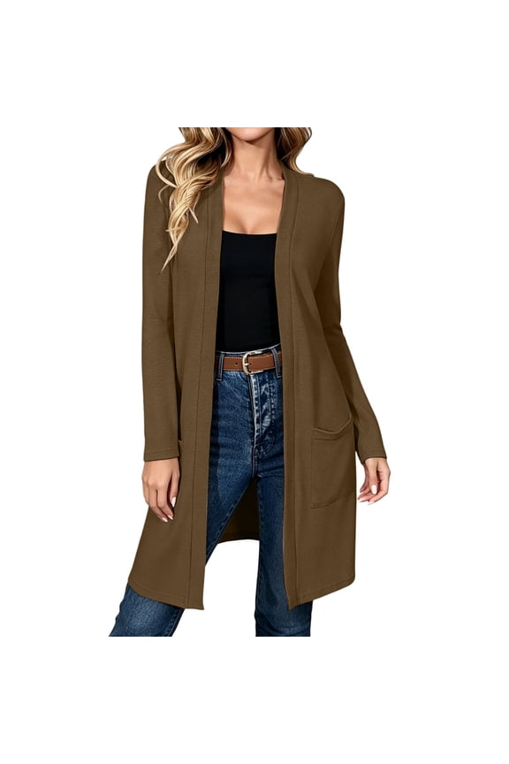 Women's Fall Trendy Long Cardigans Lightweight Open Front Long Sleeve Maxi Duster Coats with Pockets