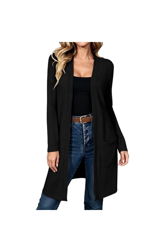 Women's Fall Trendy Long Cardigans Lightweight Open Front Long Sleeve Maxi Duster Coats with Pockets