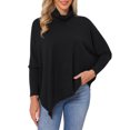 thumbnail image 1 of Women's Fall Tunic Tops Turtleneck Asymmetrical Hem Batwing Long Sleeve Loose Knit Blouse Dressy Casual Shirt S Black, 1 of 6