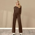 thumbnail image 1 of Women's Fall Two Piece Outfits Track Suits Long Sleeve Crop Tops Tee Shirts Wide Leg Pants Matching Sets Insulated Overalls Women Interview Pants Suits for Women Womens Pantsuit Women Gear Snowmobile, 1 of 4