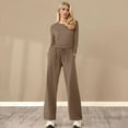 thumbnail image 1 of Women's Fall Two Piece Outfits Track Suits Long Sleeve Crop Tops Tee Shirts Wide Leg Pants Matching Sets Lace Panel Jumpsuit Two Piece for Women Pants Suit Womens Suits Dressy Pants for Women Ruffled, 1 of 4