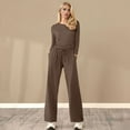 thumbnail image 1 of Women's Fall Two Piece Outfits Track Suits Long Sleeve Crop Tops Tee Shirts Wide Leg Pants Matching Sets Lace Panel Jumpsuit Two Piece for Women Pants Suit Womens Suits Dressy Pants for Women Ruffled, 1 of 4