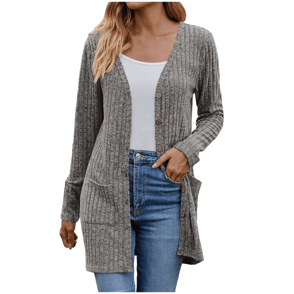 Women's Fall Vertical Stripes Cardigan Lightweight Soft Knit Casual Cardigan for Women Long Sleeve Fashion Button Down Duster Open Front Coat with Pockets