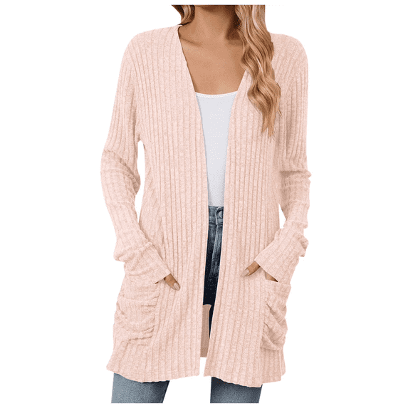 Women's Fall Vertical Stripes Cardigan Lightweight Soft Knit Casual Cardigan for Women Long Sleeve Fashion Button Down Duster Open Front Coat with Pockets