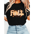 thumbnail image 1 of Women's Fall Vibes Tee - Floral Plaid Pumpkin Letter T-Shirt, Autumn Leaves Graphic Casual Short Sleeve Printed Tops, Size S-5XL, 1 of 6