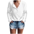 thumbnail image 1 of Women's Fall Waffle Knit Tunic Tops Loose Long Sleeve Button Up V Neck Henley Shirts, 1 of 5