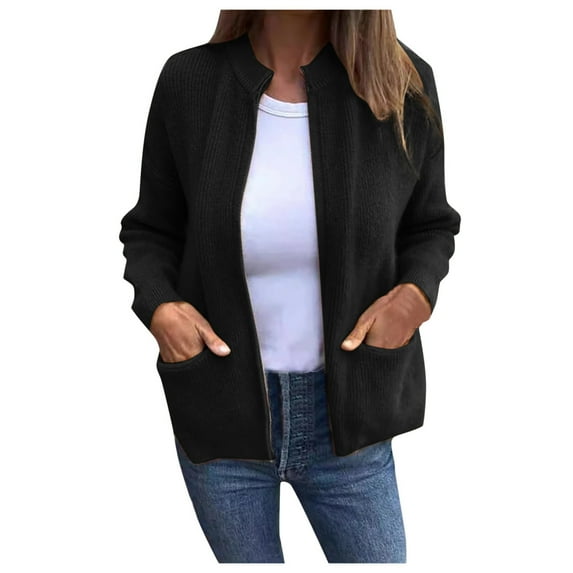 Women's Fall Winter Cardigan Casual Stylish Solid Color Pocket Jacket Cozy Soft Comfortable Knit Sweater Outerwear