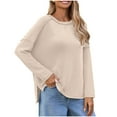 thumbnail image 1 of Women's Fall Winter Casual Knit Sweaters Long Sleeve Pullover Loose Fit Crewneck Side Split Hem Tunic Sweater Tops, 1 of 3