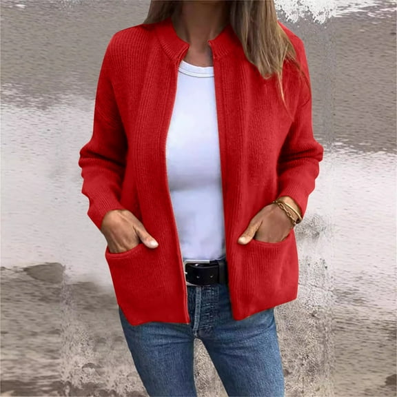 Women’s Fall Winter Casual Stylish Solid Color Pocket Cardigan Jacket Women Sweaters for Winter Dark Sweater Cardigan Women Cardigan Tunic plus Size Womens Sweaters Sweater Jacket Womens Drape Front