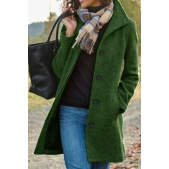 Women's Fall Winter Casual Thicken Polyester Stand Collar Single Breasted Coat