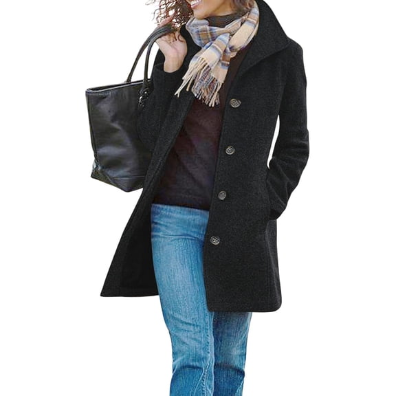 Women's Fall Winter Casual Thicken Polyester Stand Collar Single Breasted Coat