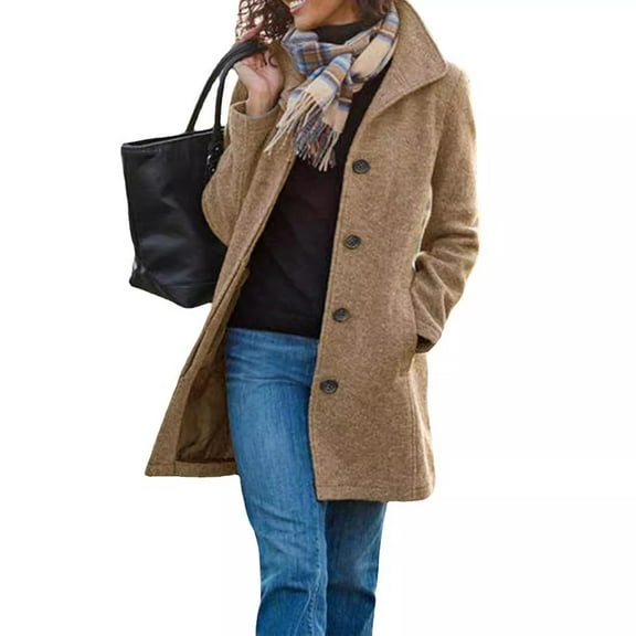 Women's Fall Winter Casual Thicken Polyester Stand Collar Single Breasted Coat